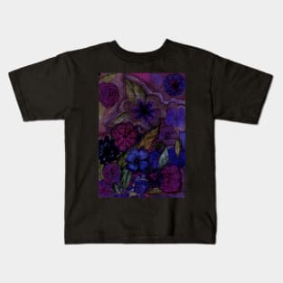 dark blue floral tapestry drawing Kids T-Shirt